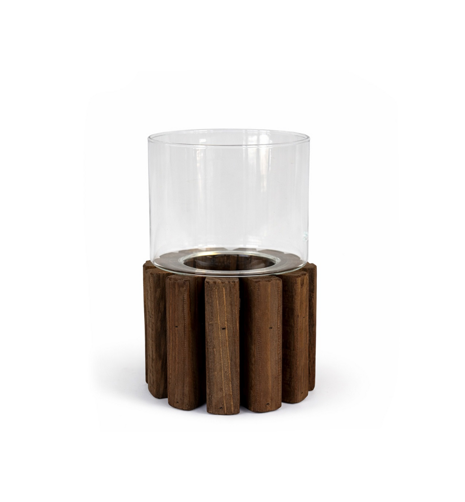 Houten/glazen kaarsenhouder L