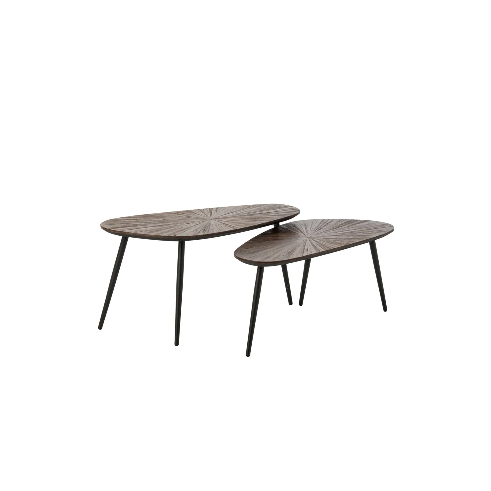 Set Van 2 Salontafel Ray Ovaal Gerecycleerd Hout Donkerbruin/Zwart