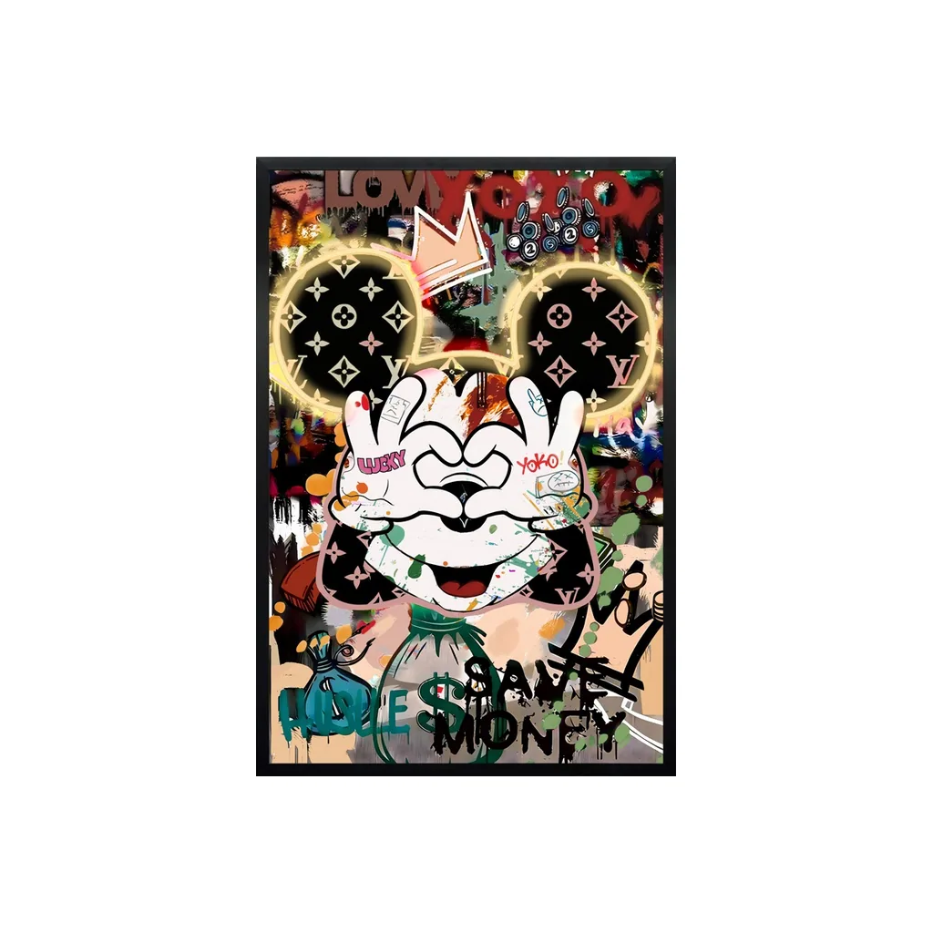 Handgeschilderd kunstwerk Mickey schilderij met LED